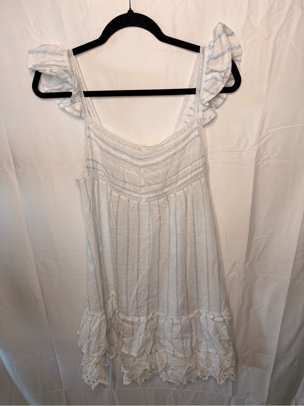 Shabby Chic White and Light Blue Striped Ruffle-Sleeve Sleep dress